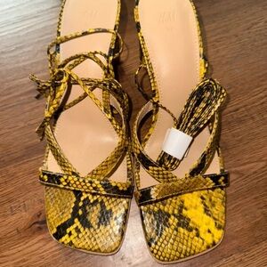 H&M Yellow Snake Print Strappy Sandals